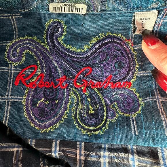 Robert Graham Navy/White Gingham, Long Sleeve, Classic Fit, Button Down - L - Picture 3 of 8